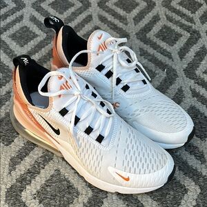 Nike White and pink coral Air Max 270 Sneakers size 10 sunrise